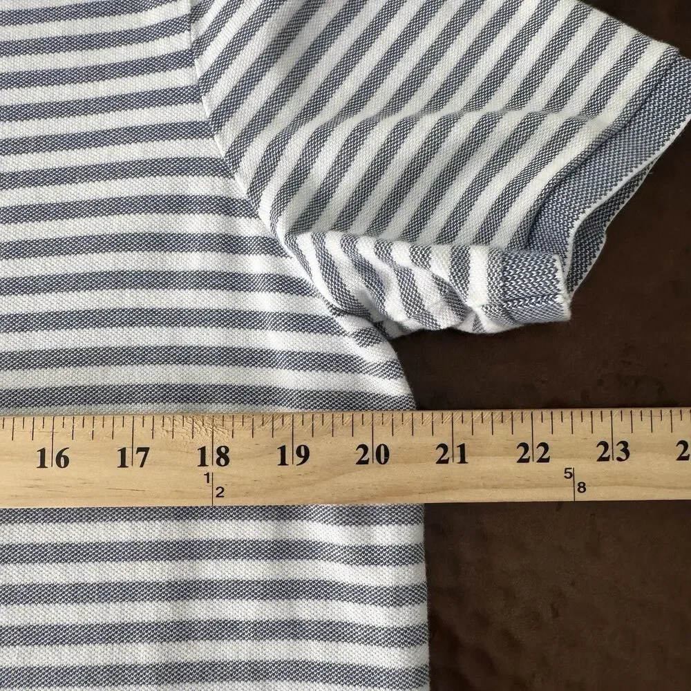 Polo Ralph Lauren Classic Fit Polo Men Medium White Gray Striped Cotton Shirt
